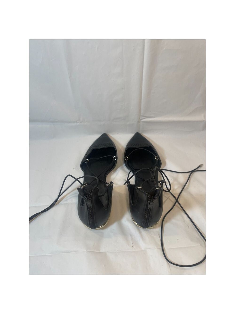 Aldo Women's Black Leather Lace Up Gladiator Pointed Toe Back Zip Flat Shoes 9 - Picture 10 of 12